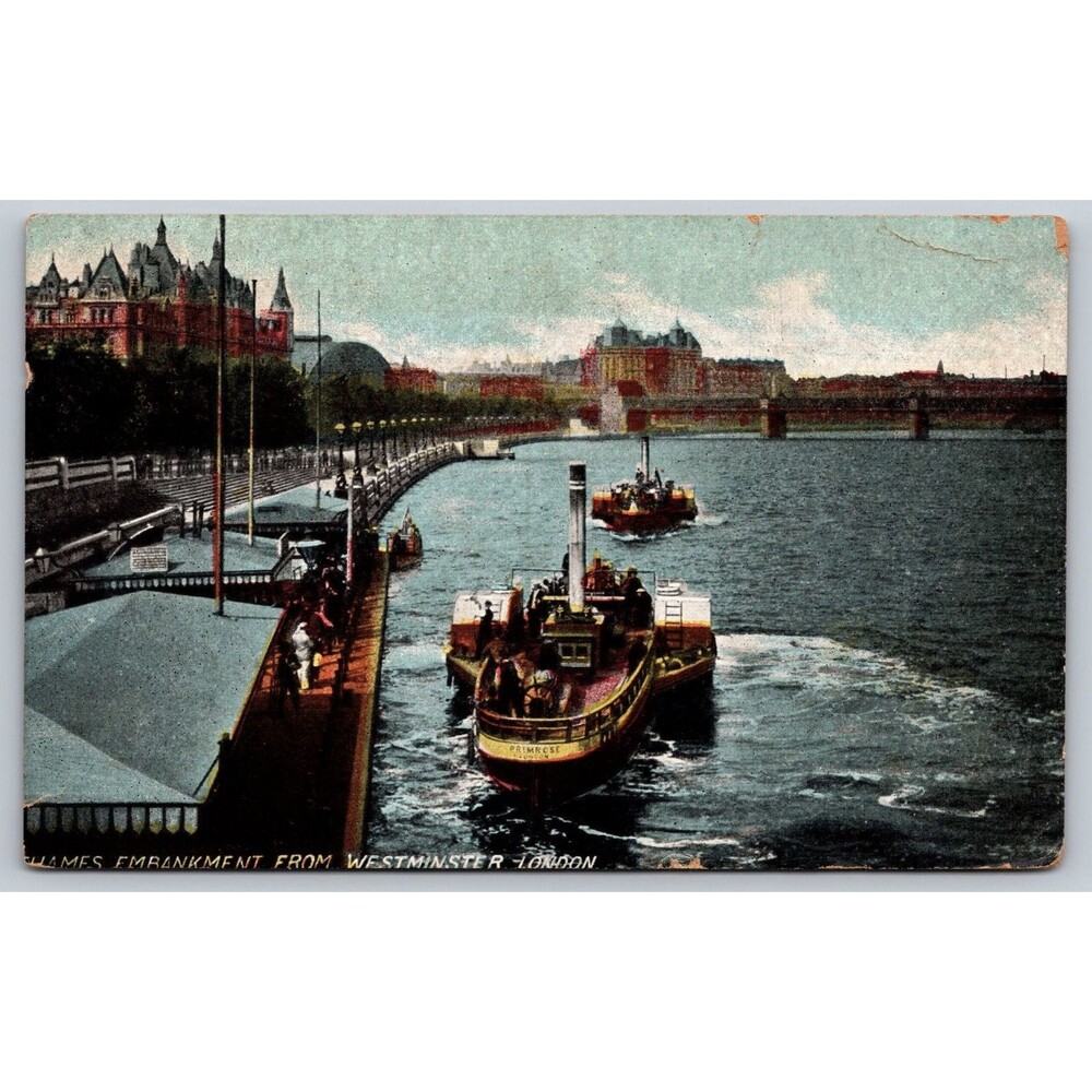 1912 Thames Embankment London UK Postcard to Denham Indiana IN Gertrude Message